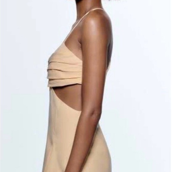 NWT Zara Linen Blend Cut Out Dress in Pale Peach Size S Small - Picture 8 of 12